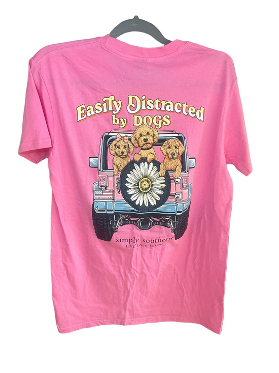 Simply Southern Tops - Simply Southern Easily Distracted by Dogs Pink Short Sleeve T-shirt